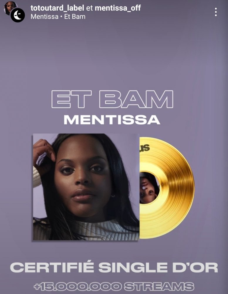 Mentissa - "Et Bam" Disque De Platine 💿 1er Album Disponible - Nouveau ...